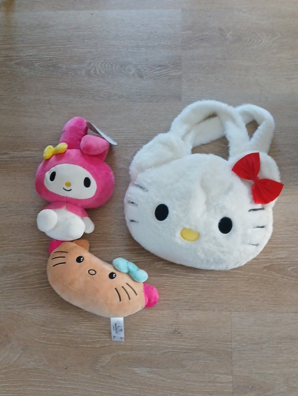 Bundle of 3 Sanrio Hello Kitty White Plush Bag with Pink My Melody & Plush Toy
